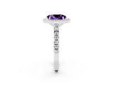 White gold Oval Cut Halo Diamond Ring with Pavé Band and Three-Prong Setting_2