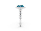 White gold Oval Cut Halo Diamond Ring with Pavé Band and Three-Prong Setting_2