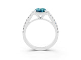 White gold Oval Cut Halo Diamond Ring with Pavé Band and Three-Prong Setting_3