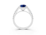 White gold Oval Cut Halo Diamond Ring with Pavé Band and Three-Prong Setting_3