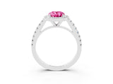 White gold Oval Cut Halo Diamond Ring with Pavé Band and Three-Prong Setting_3