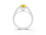 White gold Oval Cut Halo Diamond Ring with Pavé Band and Three-Prong Setting_3