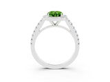 White gold Oval Cut Halo Diamond Ring with Pavé Band and Three-Prong Setting_3
