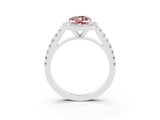 White gold Oval Cut Halo Diamond Ring with Pavé Band and Three-Prong Setting_3