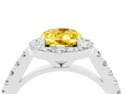White gold Oval Cut Halo Diamond Ring with Pavé Band and Three-Prong Setting_4