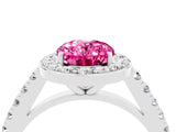 White gold Oval Cut Halo Diamond Ring with Pavé Band and Three-Prong Setting_4