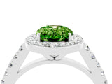 White gold Oval Cut Halo Diamond Ring with Pavé Band and Three-Prong Setting_4