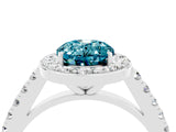 White gold Oval Cut Halo Diamond Ring with Pavé Band and Three-Prong Setting_4