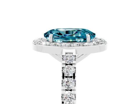 White gold Oval Cut Halo Diamond Ring with Pavé Band and Three-Prong Setting_5