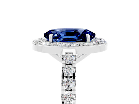 White gold Oval Cut Halo Diamond Ring with Pavé Band and Three-Prong Setting_5