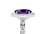 White gold Oval Cut Halo Diamond Ring with Pavé Band and Three-Prong Setting_5