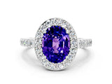 White gold Oval Cut Halo Diamond Ring with Pavé Band and Three-Prong Setting_8