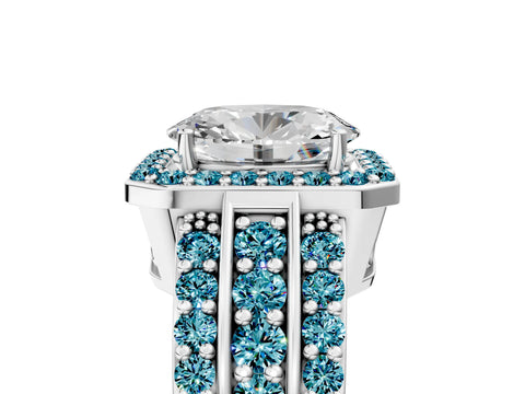 White gold Oval Cut Halo Diamond Ring with Round with Blue Topaz side stone Split Shank and Prong Setting_53