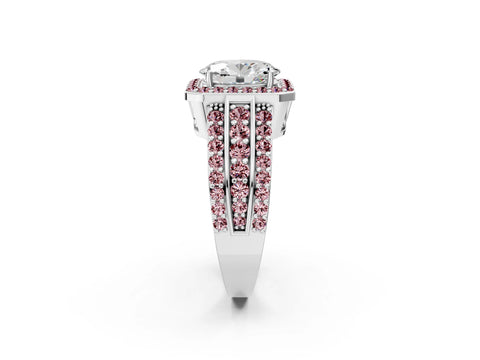 White gold Oval Cut Halo Diamond Ring with Round with Morganite side stone Split Shank and Prong Setting_50