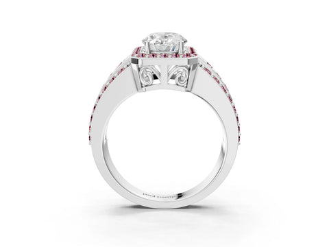 White gold Oval Cut Halo Diamond Ring with Round with Morganite side stone Split Shank and Prong Setting_51