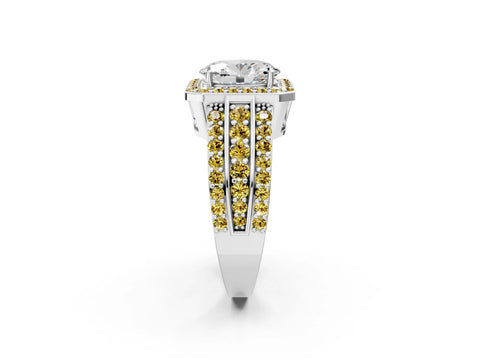 White gold Oval Cut Halo Diamond Ring with Round with Yellow Sapphire side stone Split Shank and Prong Setting_26