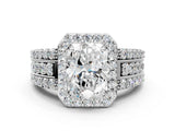 18K White Gold 4.50 Carat F VVS2 Oval Halo Diamond Ring with Round  Split Shank and Prong Setting