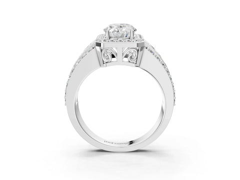 18K White Gold 4.50 Carat F VVS2 Oval Halo Diamond Ring with Round  Split Shank and Prong Setting