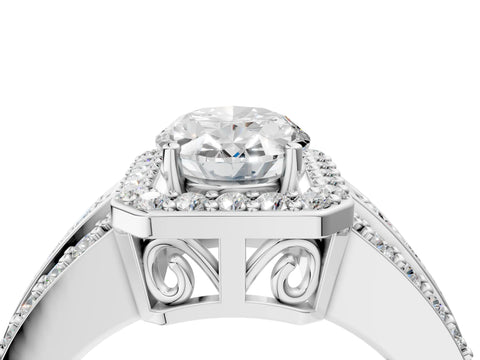 18K White Gold 4.50 Carat F VVS2 Oval Halo Diamond Ring with Round  Split Shank and Prong Setting