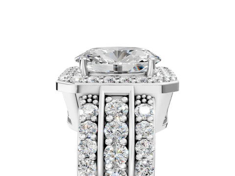 18K White Gold 4.50 Carat F VVS2 Oval Halo Diamond Ring with Round  Split Shank and Prong Setting