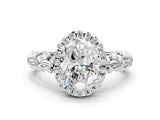 White gold Oval Cut Halo Diamond Solitaire with Filigree Band and Four-Prong Setting_19