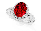 White gold Oval Cut Halo Diamond Solitaire with Filigree Band and Four-Prong Setting_1