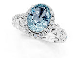 White gold Oval Cut Halo Diamond Solitaire with Filigree Band and Four-Prong Setting_1