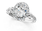 White gold Oval Cut Halo Diamond Solitaire with Filigree Band and Four-Prong Setting_20