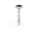 White gold Oval Cut Halo Diamond Solitaire with Filigree Band and Four-Prong Setting_2