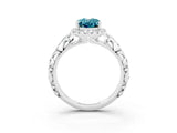 White gold Oval Cut Halo Diamond Solitaire with Filigree Band and Four-Prong Setting_3