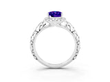 White gold Oval Cut Halo Diamond Solitaire with Filigree Band and Four-Prong Setting_3