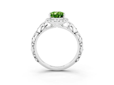 White gold Oval Cut Halo Diamond Solitaire with Filigree Band and Four-Prong Setting_3