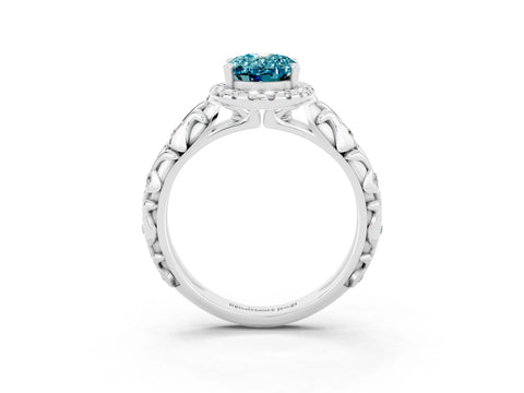 White gold Oval Cut Halo Diamond Solitaire with Filigree Band and Four-Prong Setting_3