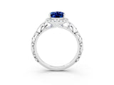 White gold Oval Cut Halo Diamond Solitaire with Filigree Band and Four-Prong Setting_3