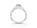 White gold Oval Cut Halo Diamond Solitaire with Filigree Band and Four-Prong Setting_3