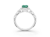 White gold Oval Cut Halo Diamond Solitaire with Filigree Band and Four-Prong Setting_3