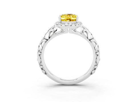 White gold Oval Cut Halo Diamond Solitaire with Filigree Band and Four-Prong Setting_3