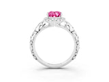 White gold Oval Cut Halo Diamond Solitaire with Filigree Band and Four-Prong Setting_3