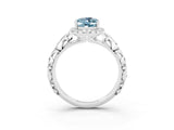 White gold Oval Cut Halo Diamond Solitaire with Filigree Band and Four-Prong Setting_3