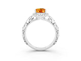 White gold Oval Cut Halo Diamond Solitaire with Filigree Band and Four-Prong Setting_3