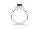 White gold Oval Cut Halo Diamond Solitaire with Filigree Band and Four-Prong Setting_3