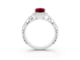 White gold Oval Cut Halo Diamond Solitaire with Filigree Band and Four-Prong Setting_3