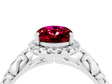 White gold Oval Cut Halo Diamond Solitaire with Filigree Band and Four-Prong Setting_4