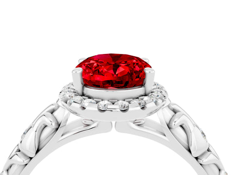 White gold Oval Cut Halo Diamond Solitaire with Filigree Band and Four-Prong Setting_4