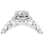 White gold Oval Cut Halo Diamond Solitaire with Filigree Band and Four-Prong Setting_4