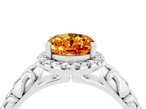 White gold Oval Cut Halo Diamond Solitaire with Filigree Band and Four-Prong Setting_4