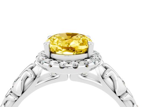 White gold Oval Cut Halo Diamond Solitaire with Filigree Band and Four-Prong Setting_4