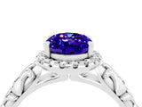 White gold Oval Cut Halo Diamond Solitaire with Filigree Band and Four-Prong Setting_4