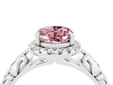 White gold Oval Cut Halo Diamond Solitaire with Filigree Band and Four-Prong Setting_4