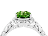 White gold Oval Cut Halo Diamond Solitaire with Filigree Band and Four-Prong Setting_4